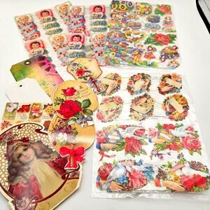 Vintage German Embossed Die Cut Scrap Lot Baby Floral Victorian Craft Ephemera